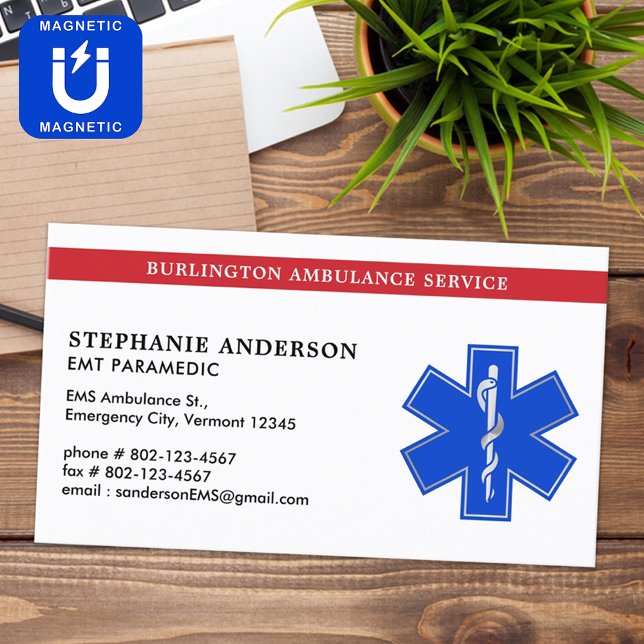 Paramedic EMS EMT Medical Emergency Star Of Life Magnetic Business Card (Creator Uploaded)