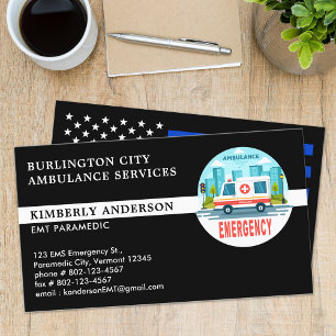 Paramedic EMT Ambulance Service Custom Emblem Logo Business Card