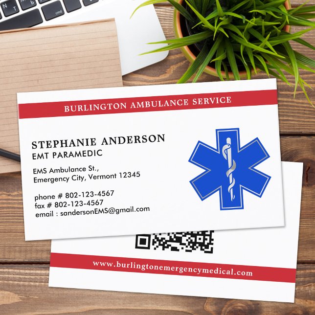 Paramedic EMT Custom Ambulance Star Of Life Logo Business Card (Creator Uploaded)