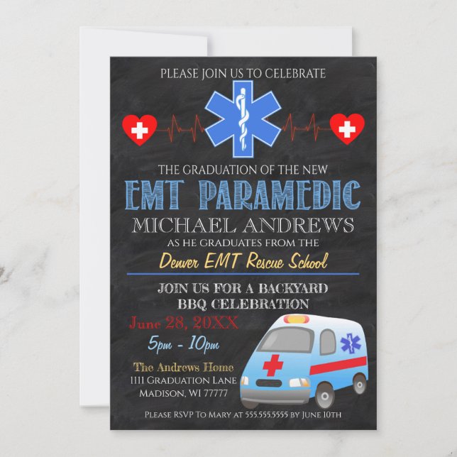 Paramedic EMT Graduation Invitation  (Front)
