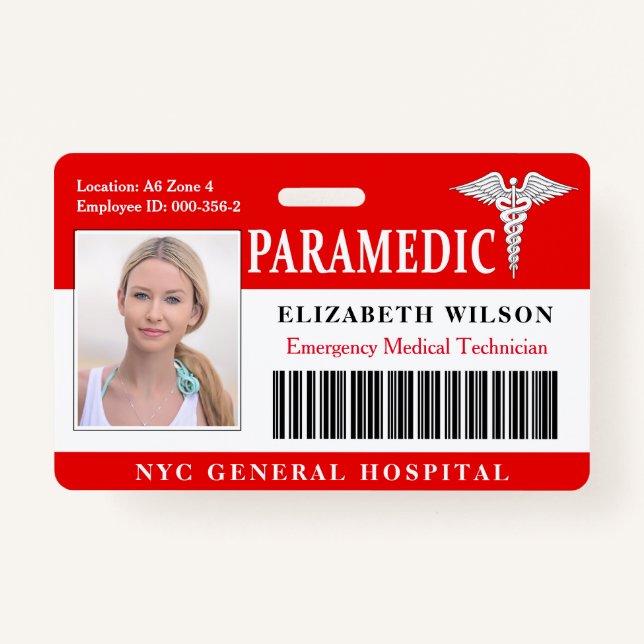 Paramedic | Hospital Medical Employee Photo ID ID Badge (Front)
