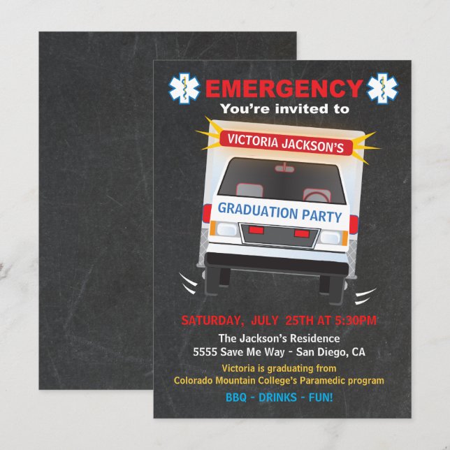Paramedic or EMT Graduation Party Invitation (Front/Back)