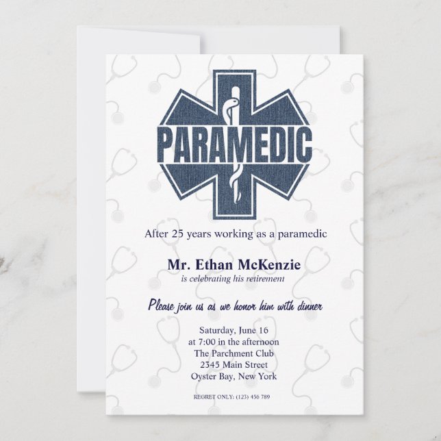 Paramedic retirement Denim texture Invitation (Front)