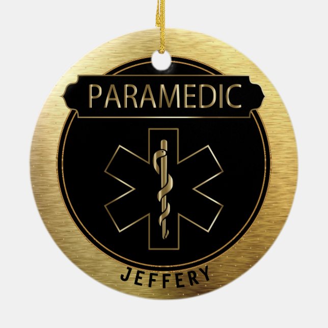 Paramedic 🚑 - UpScale Black and Gold Ceramic Ornament (Back)
