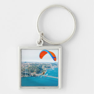 Paramotors Pilots Flying Over The Bosphorus Key Ring