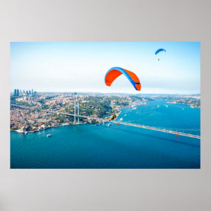 Paramotors Pilots Flying Over The Bosphorus Poster