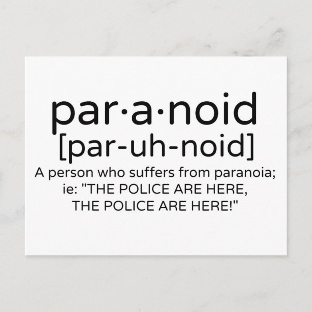 Paranoid Definition Postcard (Front)