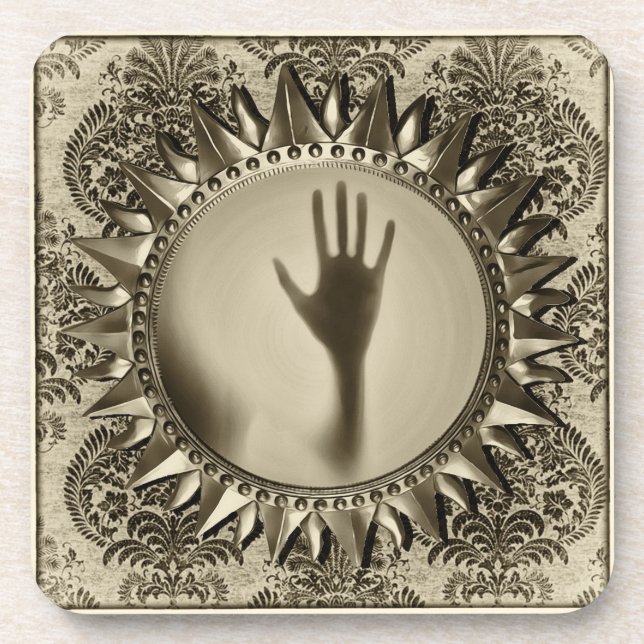 Paranormal Ghost Hand Antique Mirror Coaster (Front)