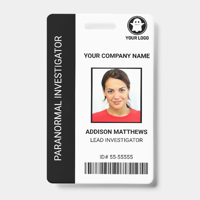 Paranormal Investigator Company Employee Photo ID  Badge (Front)