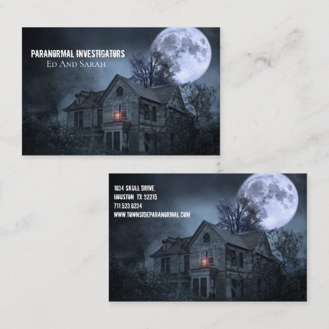 Paranormal Investigator Haunted House Fullmoon Business Card (Front/Back)