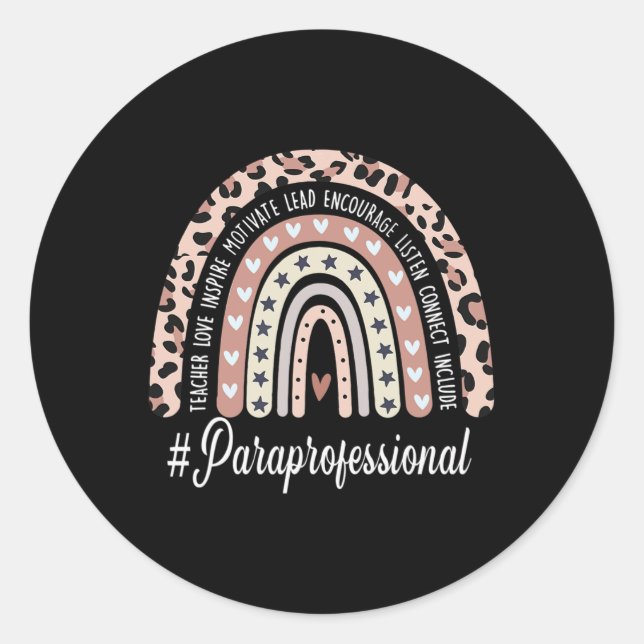 Paraprofessional Life Boho Leopard Rainbow Back To Classic Round Sticker (Front)