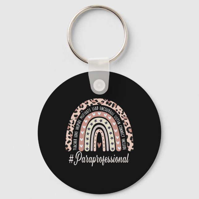 Paraprofessional Life Boho Leopard Rainbow Back To Key Ring (Front)