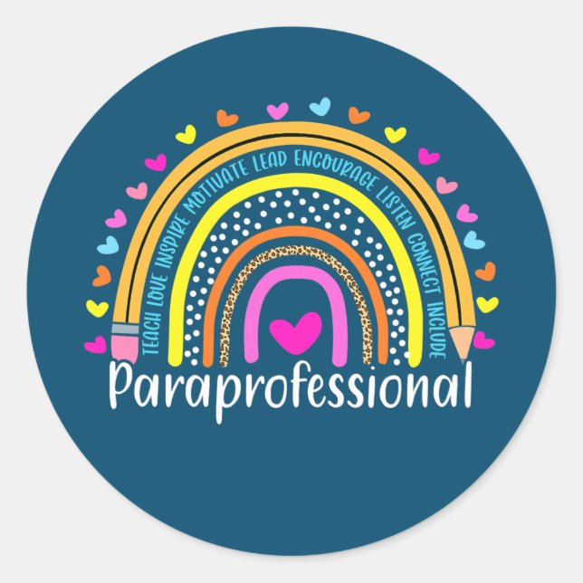 Paraprofessional Para Squad Leopard Rainbow Back Classic Round Sticker (Front)