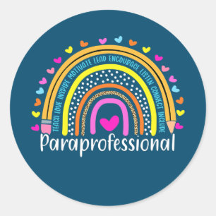 Paraprofessional Para Squad Leopard Rainbow Back Classic Round Sticker