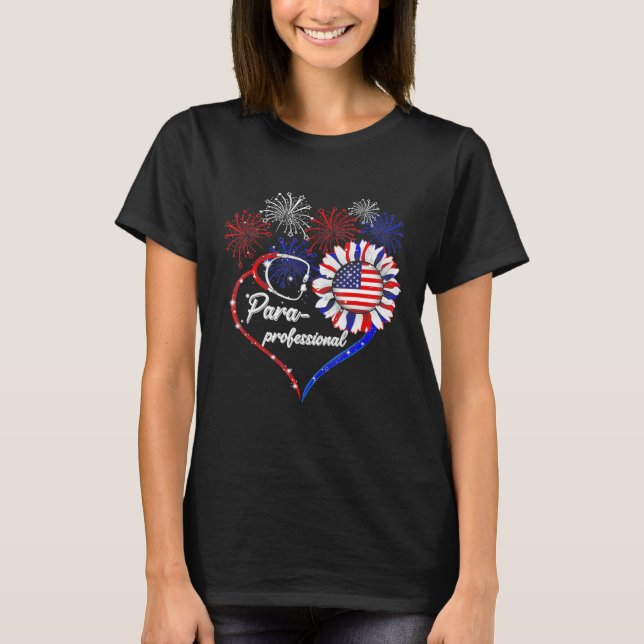Paraprofessional Stethoscope Firework Sunflower Fl T-Shirt (Front)