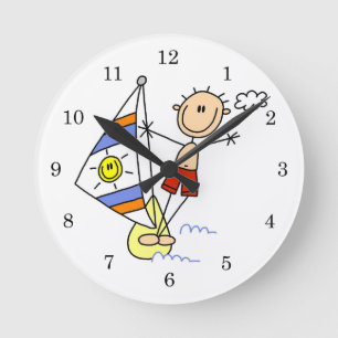Parasailing Stick Figure Round Clock
