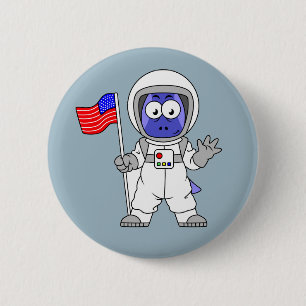 Parasaurolophus Astronaut Holding American Flag. 6 Cm Round Badge