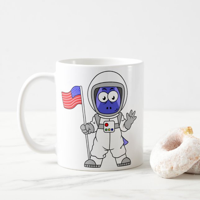 Parasaurolophus Astronaut Holding American Flag. Coffee Mug (With Donut)