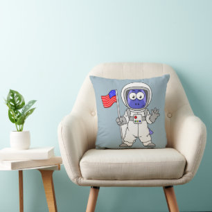 Parasaurolophus Astronaut Holding American Flag. Cushion