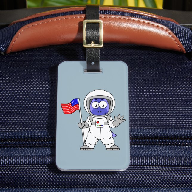 Parasaurolophus Astronaut Holding American Flag. Luggage Tag (Front Insitu 2)