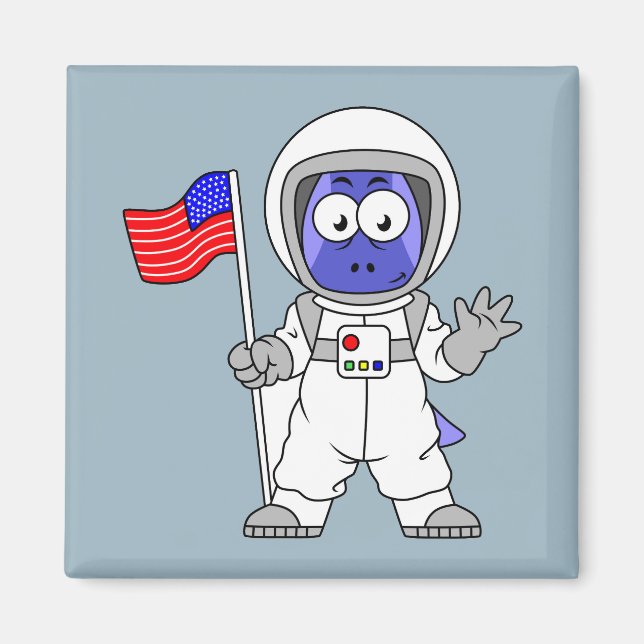 Parasaurolophus Astronaut Holding American Flag. Magnet (Front)