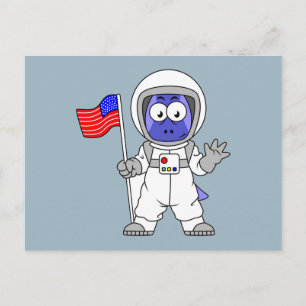 Parasaurolophus Astronaut Holding American Flag. Postcard