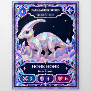 Parasaurolophus Dinosaur, Rainbow Foil Art Postcard