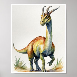 Parasaurolophus Dinosaur Watercolor Painting Art Poster