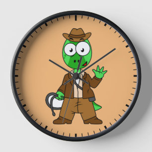 Parasaurolophus Dressed As Indiana Jones. Clock