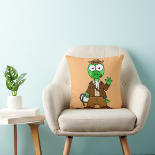 Parasaurolophus Dressed As Indiana Jones. Cushion