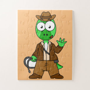 Parasaurolophus Dressed As Indiana Jones. Jigsaw Puzzle