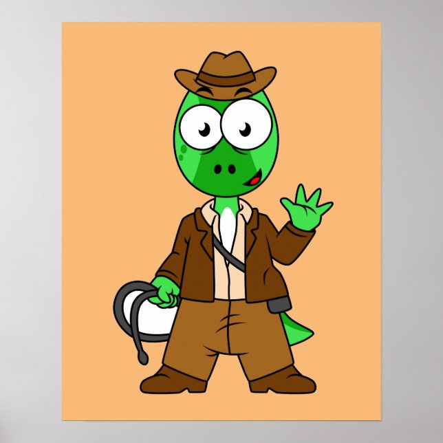 Parasaurolophus Dressed As Indiana Jones. Poster (Front)