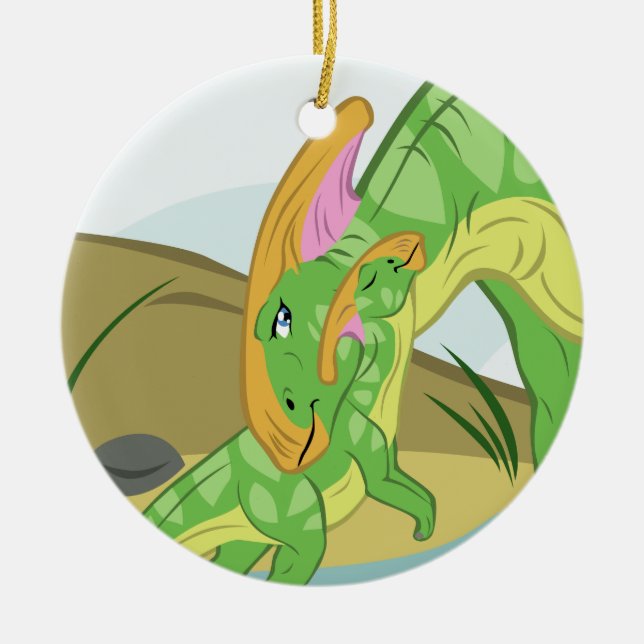 Parasaurolophus Mum and Baby Ceramic Tree Decoration (Front)