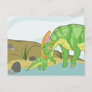 Parasaurolophus Mum and Baby Postcard