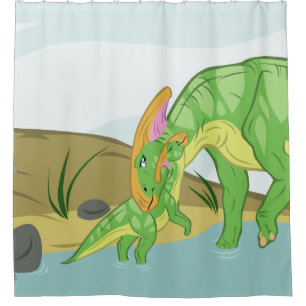Parasaurolophus Mum and Baby Shower Curtain