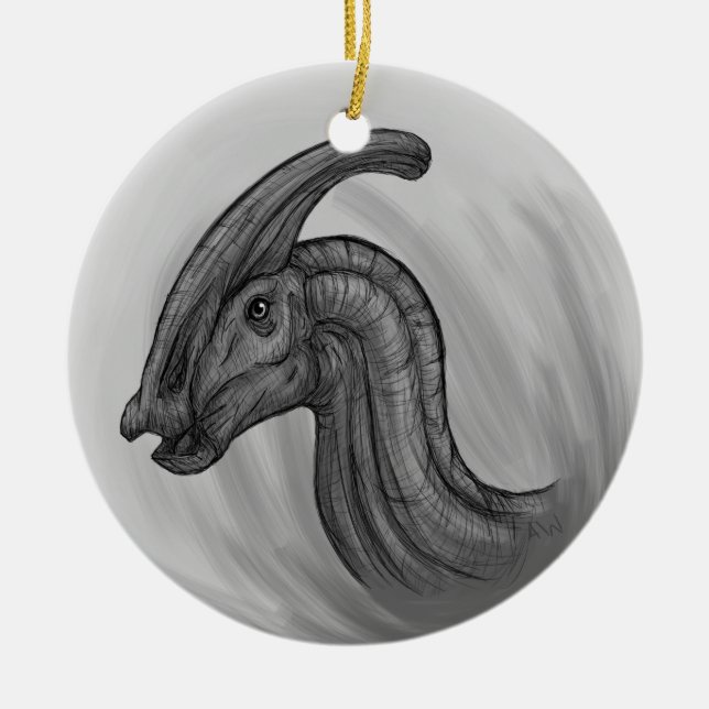 Parasaurolophus Sketch Ceramic Ornament (Front)