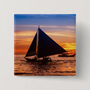 Paraw Sailing At Sunset  Phillipines 15 Cm Square Badge