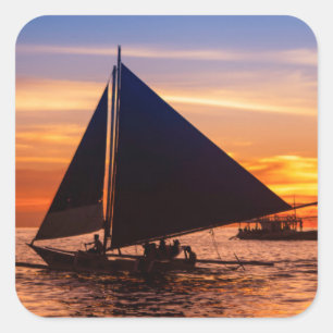 Paraw Sailing At Sunset  Phillipines Square Sticker