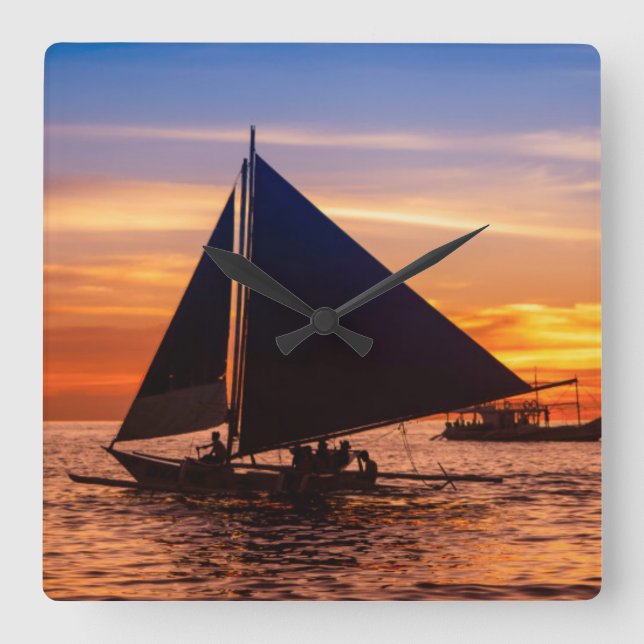 Paraw Sailing At Sunset |Phillipines Square Wall Clock (Front)