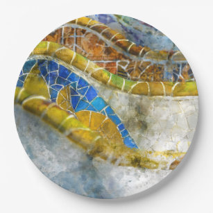 Parc Guell Bench Mosaics in Barcelona Spain Paper Plate