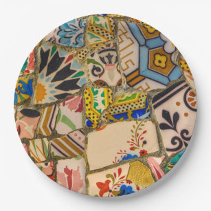 Parc Guell Ceramic Tile in Barcelona Spain Paper Plate
