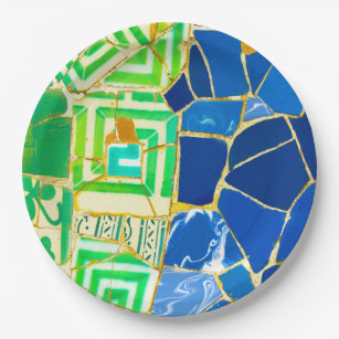 Parc Guell Green Tiles in Barcelona Spain Paper Plate