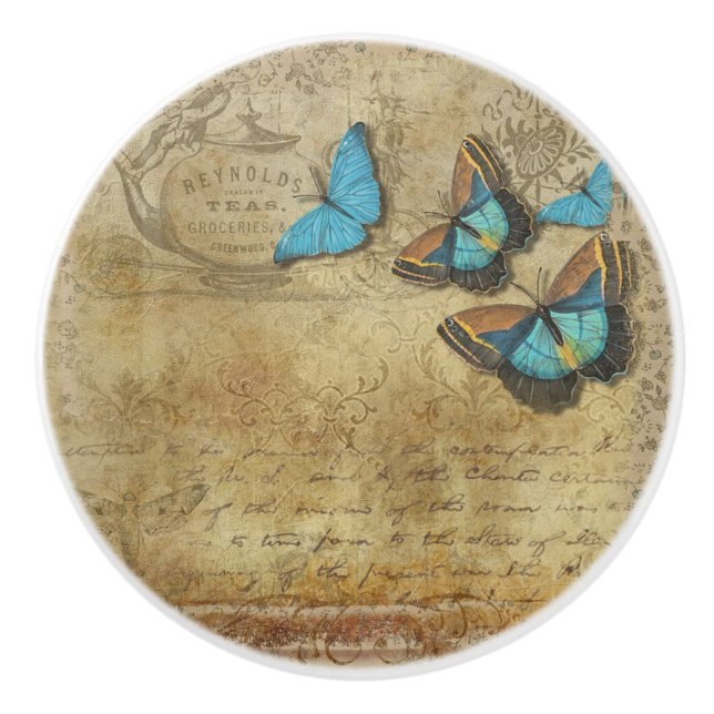 Parchment and Butterflies Ceramic Knob (Front)