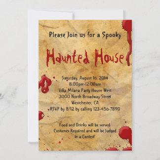Parchment Blood Splatter Haunted House Invitation