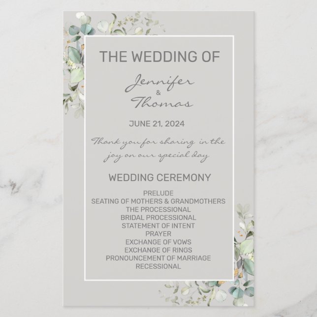 Parchment Color & Green Leaves Fan Program (Front)