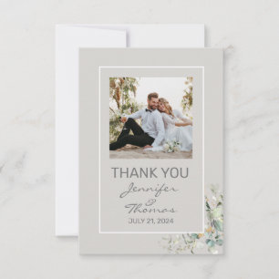 Parchment Color & Green Leaves Thank You Card