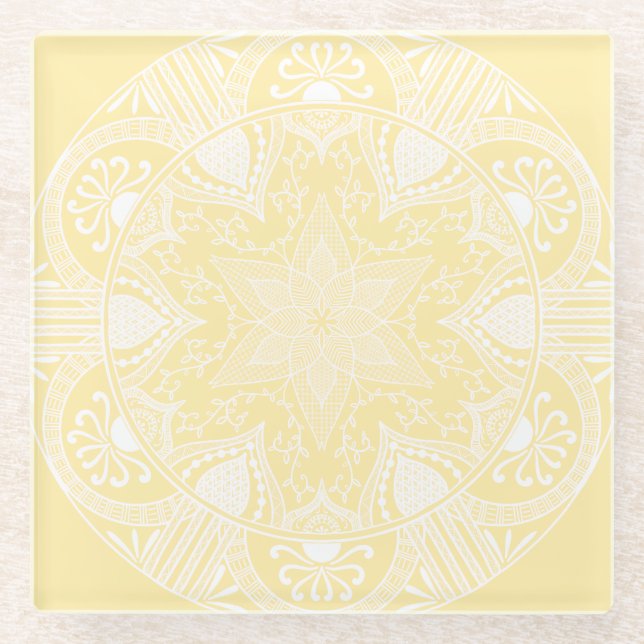 Parchment Mandala Glass Coaster (Front)