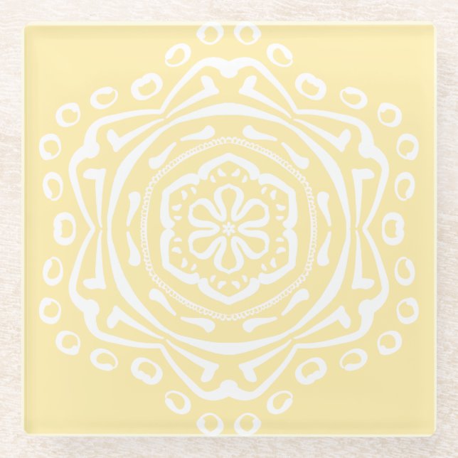 Parchment Mandala Glass Coaster (Front)