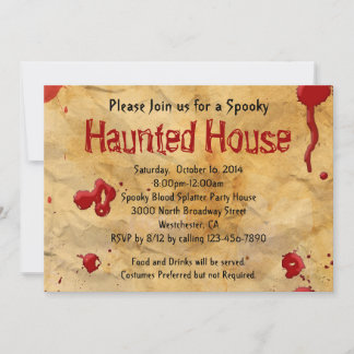 Parchment Paper Blood Splatter Haunted House Invitation