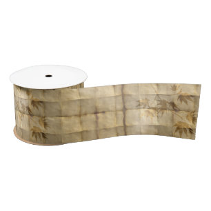 Parchment paper with golden maple leaves ribbon satin ribbon